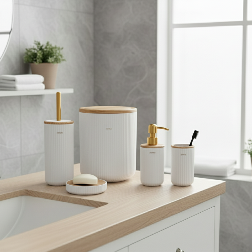 Elite Ribbed 5-Piece Bathroom Set (172) By Duman