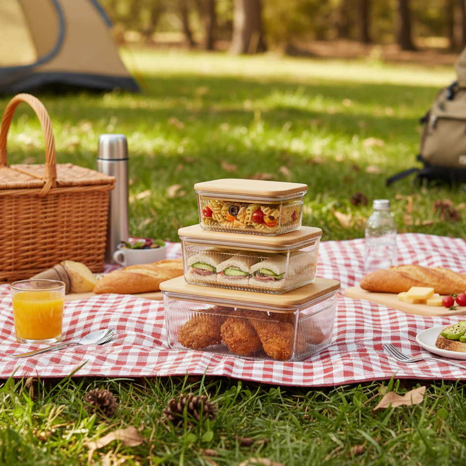 Robust 3-Piece Glass Container Set with Wooden Lid (2211) By Limon