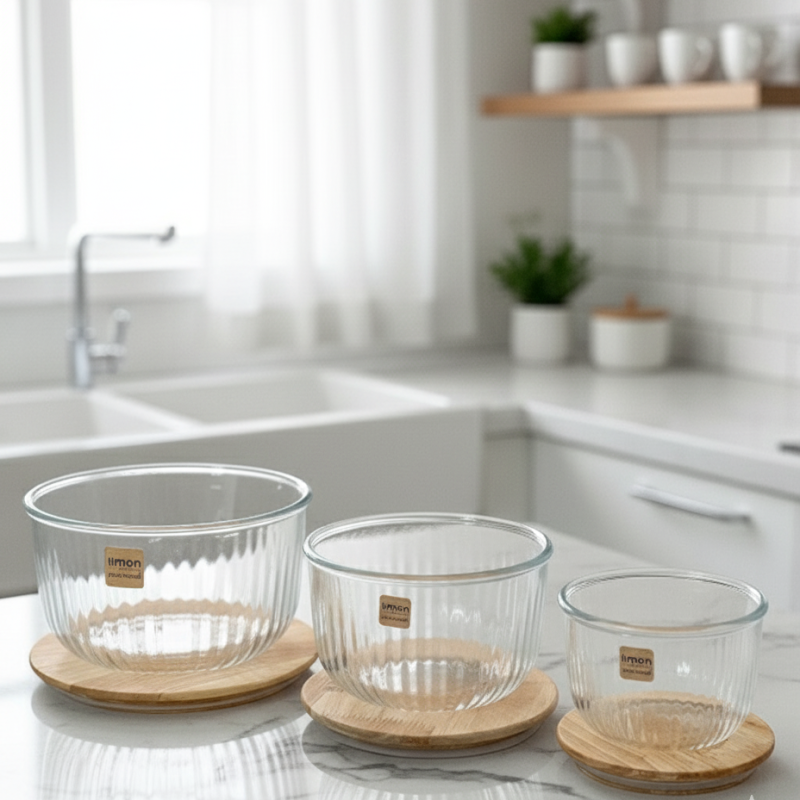 Elegant Fluted Airtight Glass Bowl Set – Premium 3-Piece Storage Containers | Adornia.pk