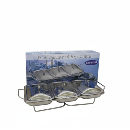 3-Compartment Food Warmer with Glass Dishes