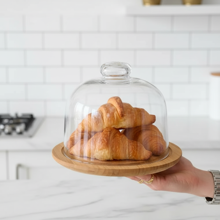 Lavish Wooden Base Serving Dome (2240) by Limon