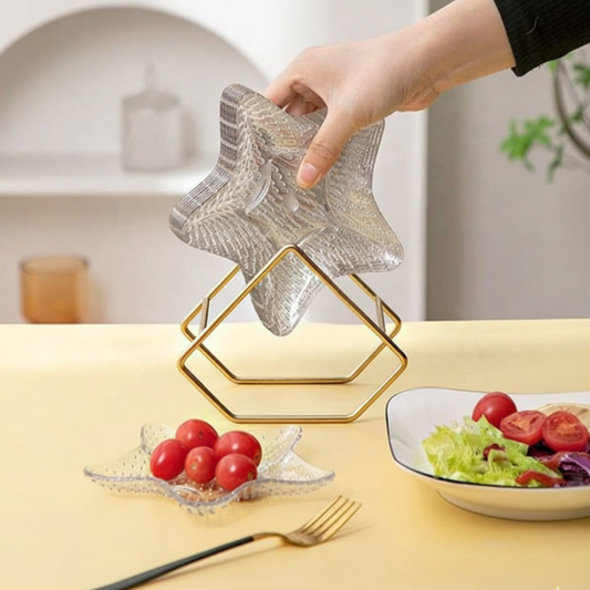 Elegant 8-Piece Star-Shaped Acrylic Plate Set with Metal Stand – Modern Tableware | Adornia.pk