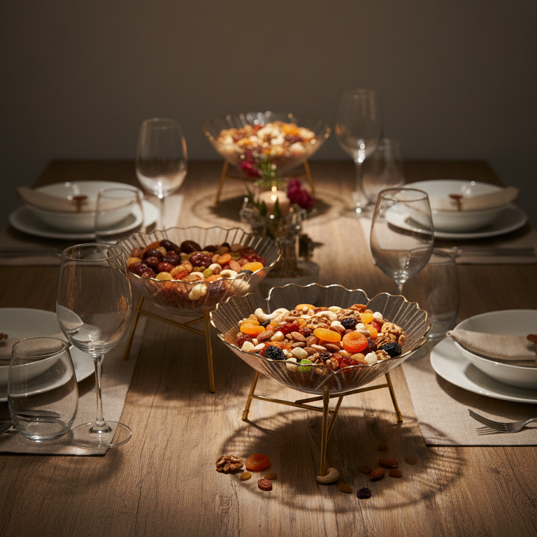 Graceful Fruits & Snacks Bowl with Golden Metal Stand
