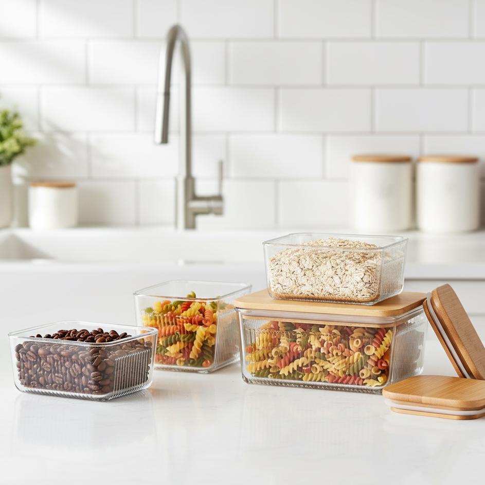 Robust 3-Piece Glass Container Set with Wooden Lid (2211) By Limon