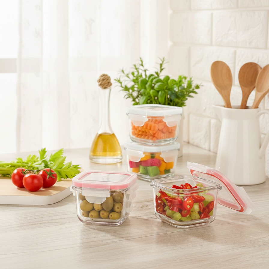 200ML Square Glass Container with Lid (1976) by Limon