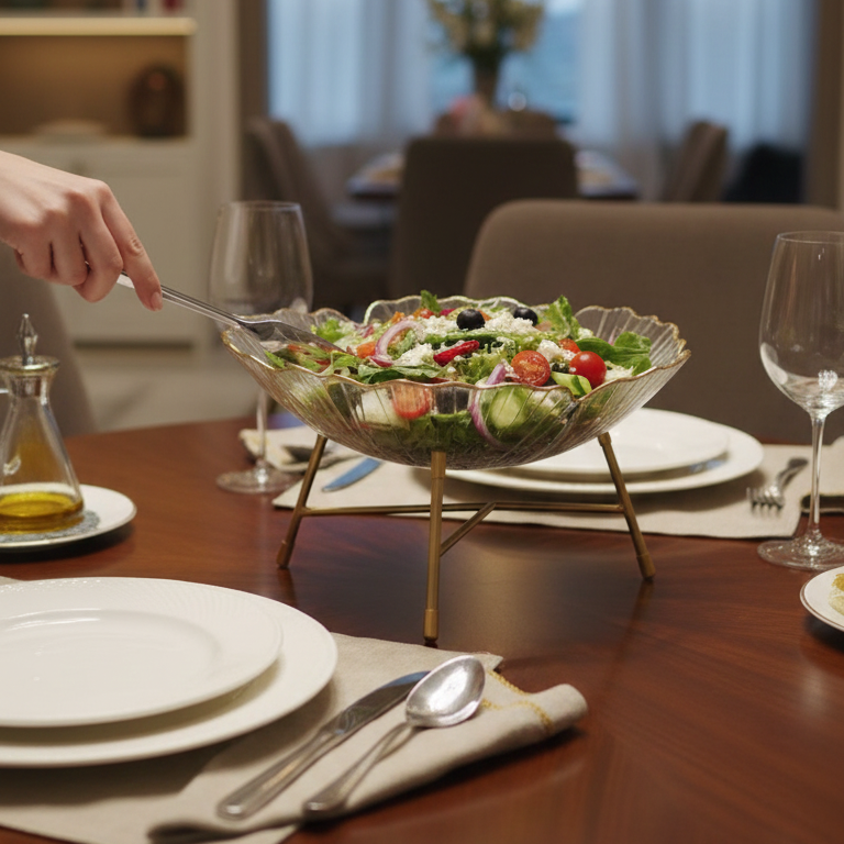 Graceful Fruits & Snacks Bowl with Golden Metal Stand
