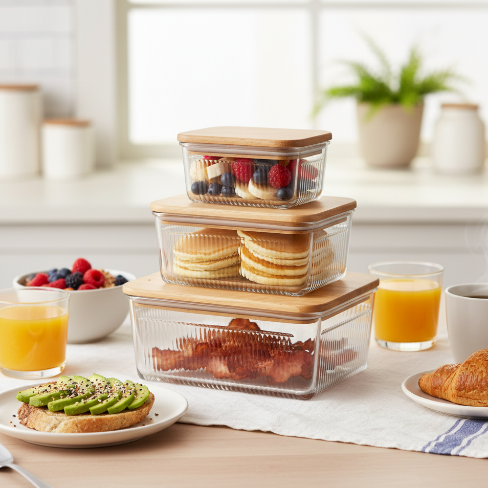 Robust 3-Piece Glass Container Set with Wooden Lid (2211) By Limon