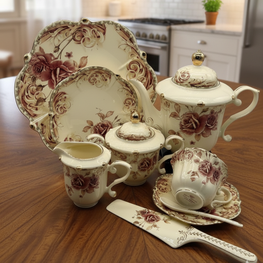 Royal Albert 31 Pcs Tea Set – Design 1 | Elegant Porcelain Tea Set for 6 Persons