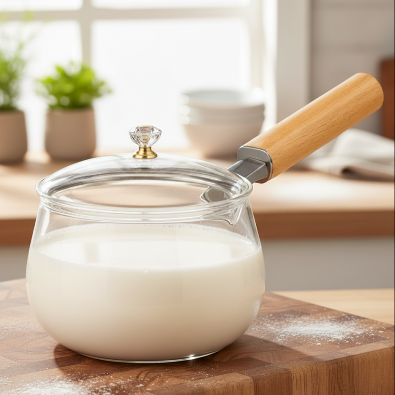 Elegant Glass Milk Pot – Single Handle Design