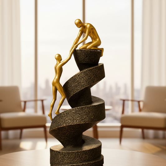 Golden Helping Hand Sculpture – Abstract Spiral Fiber Showpiece