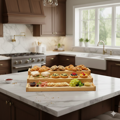 Multipurpose 3-tier Bamboo Platter - Best for Serving Salad & Savories