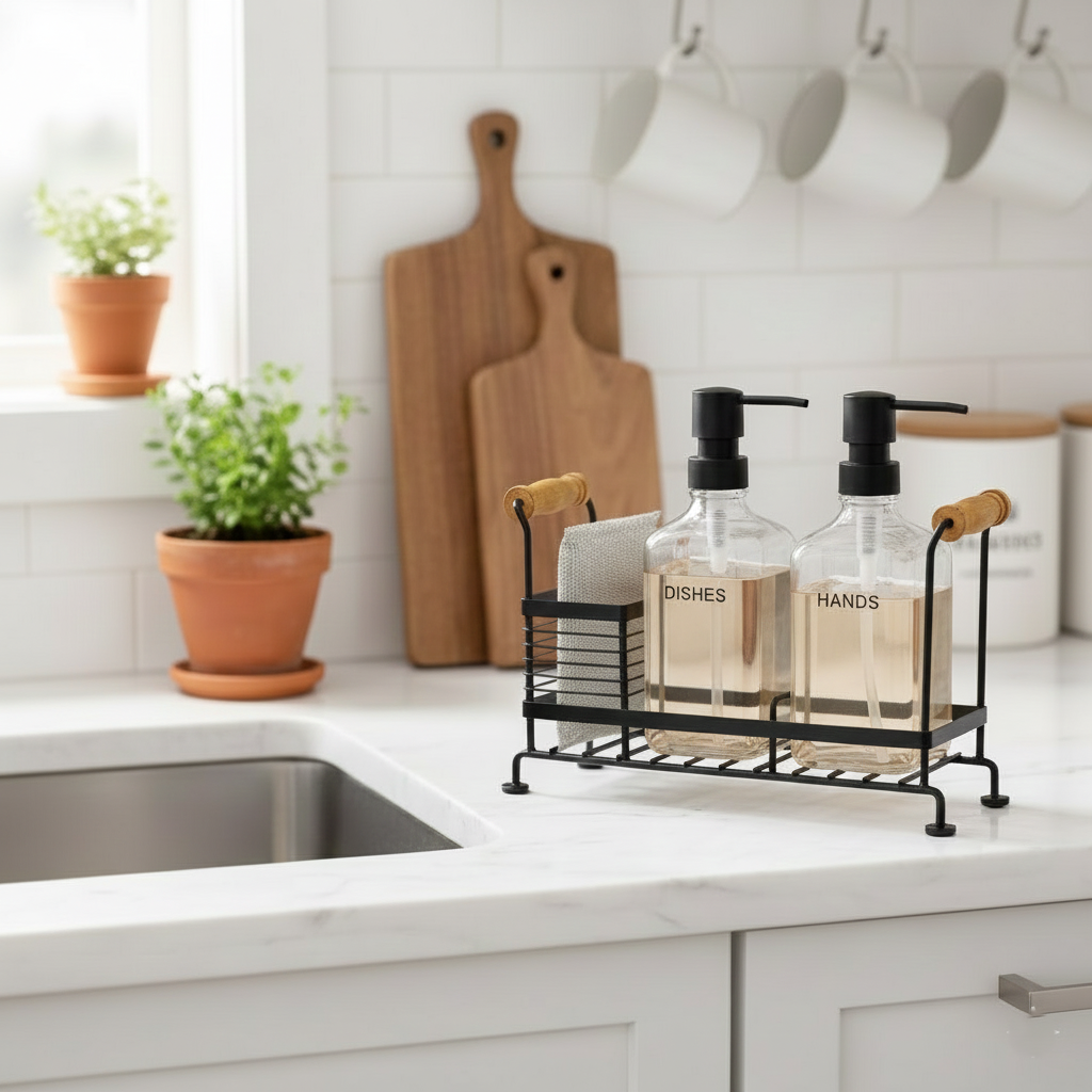 Glass Liquid Dispensers Set with Stand and Sponge by Limon