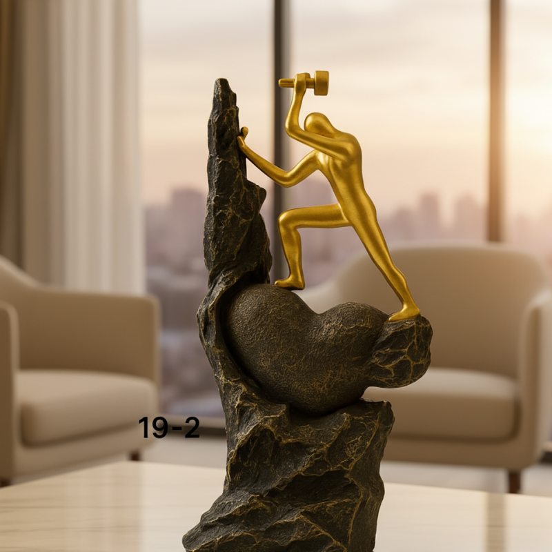 Golden Man on Rock Statue – Modern Fiber Decorative Sculpture
