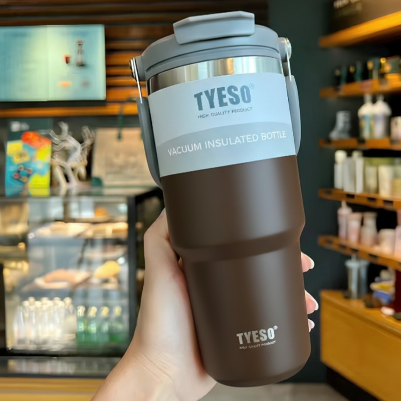 “TYESO® SteelCore Stainless Steel Dual-Lid Tumbler with Top-Handle (900ml) (TS-8828)”