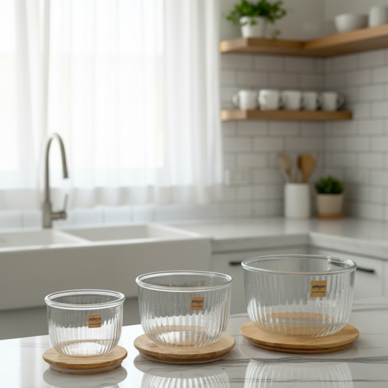 Elegant Fluted Airtight Glass Bowl Set – Premium 3-Piece Storage Containers | Adornia.pk