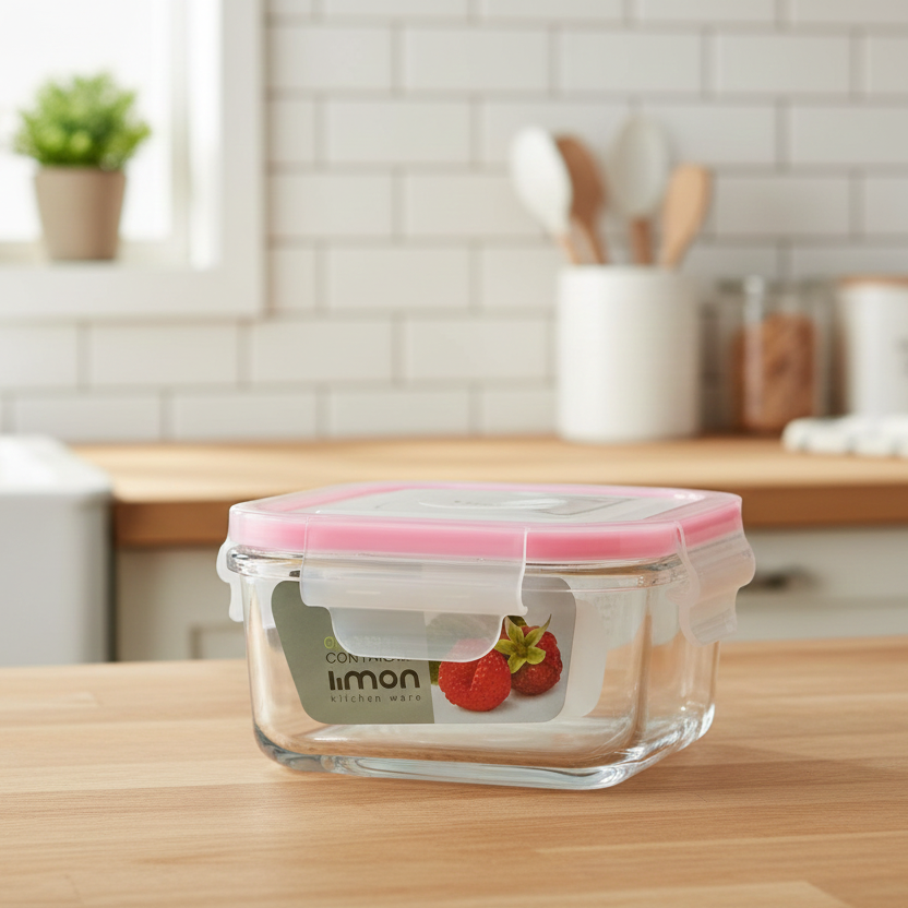 440ML Square Glass Container with Lid (2014) by Limon