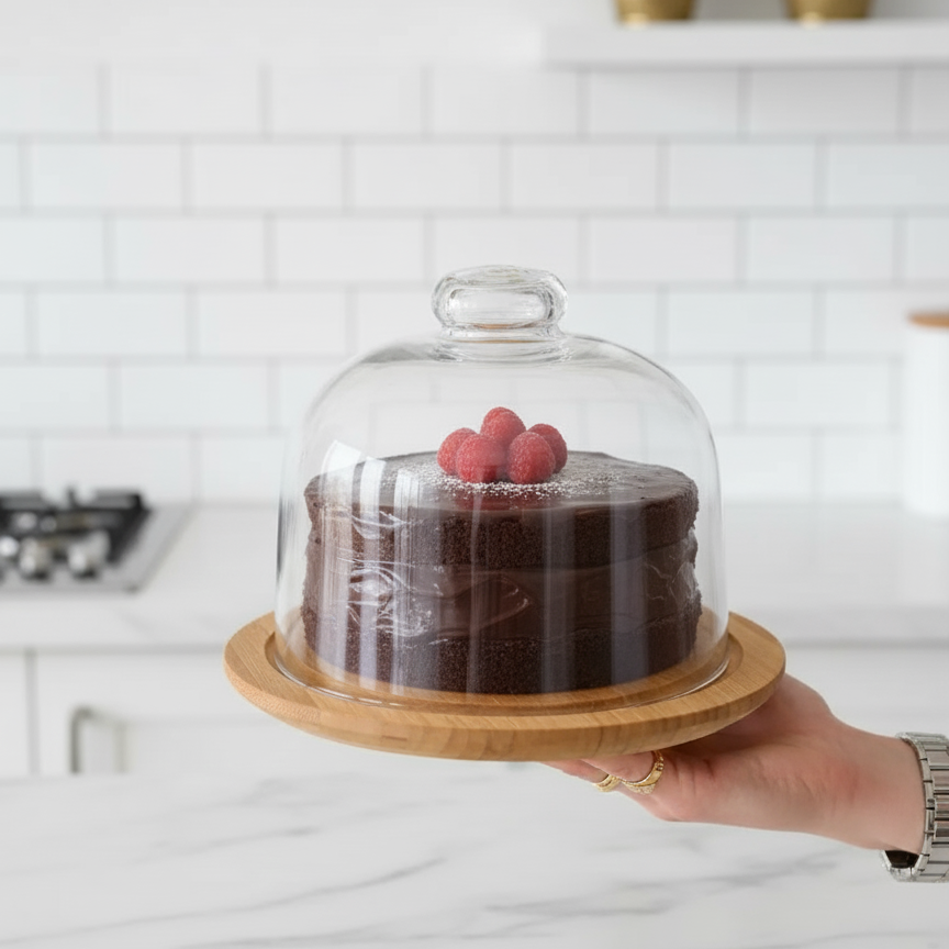 Lavish Wooden Base Serving Dome (2240) by Limon