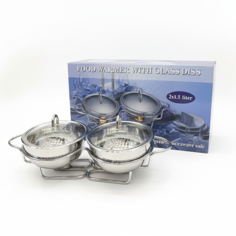 Double Food Warmer with Glass Dishes (Round)