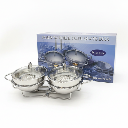Double Food Warmer with Glass Dishes (Round)