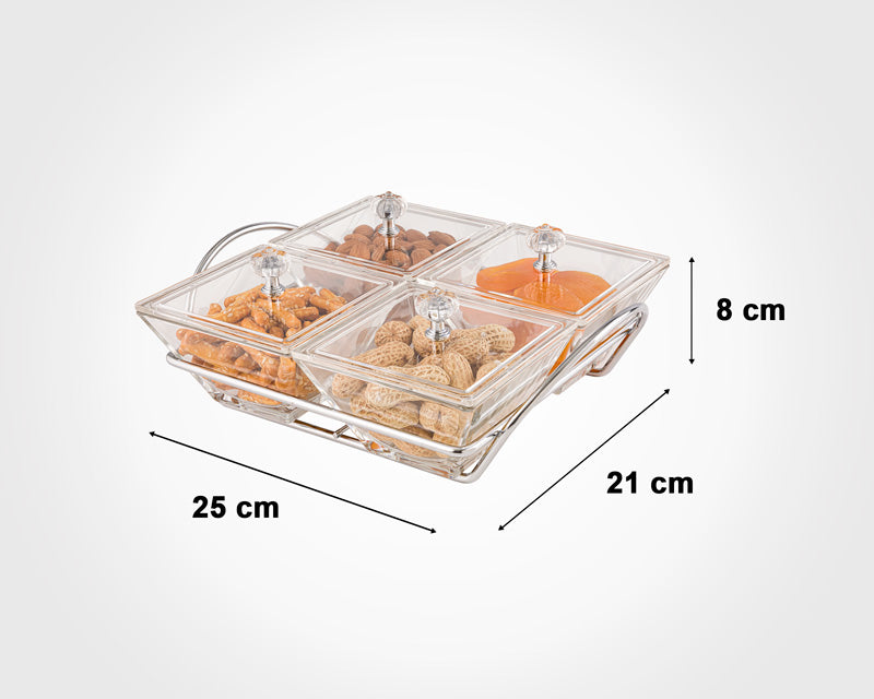 Glass Appetizers Serving Tray Removable Snack Serving Tray with Lid Metal Tray for Dried Fruits, Nuts, Sweets, Fruit, Snacks