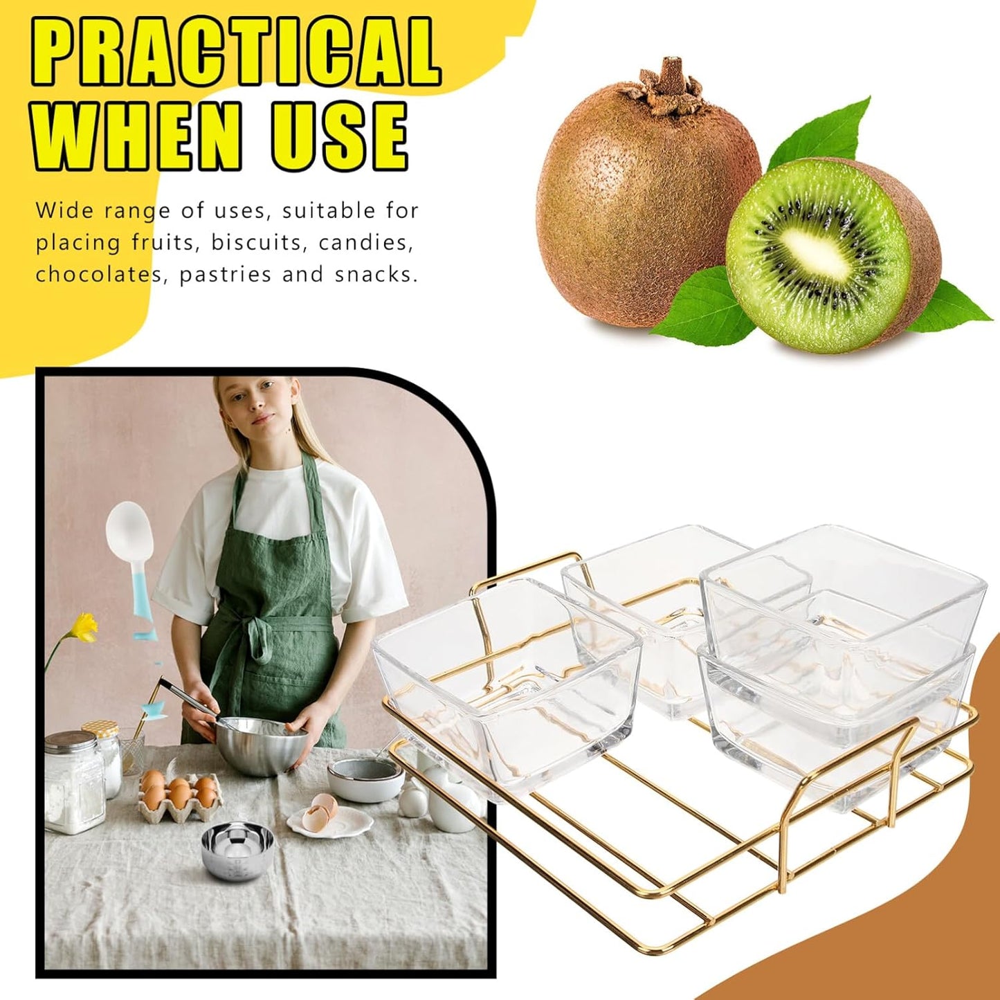 Glass Appetizers Serving Tray Removable Snack Serving Tray with Lid Metal Tray for Dried Fruits, Nuts, Sweets, Fruit, Snacks