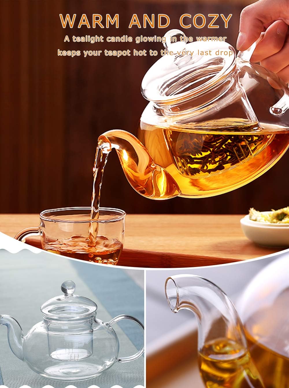 Glass Teapot with Glass Infuser, Stovetop Safe Tea Kettle, Blooming and Loose Leaf Tea Maker