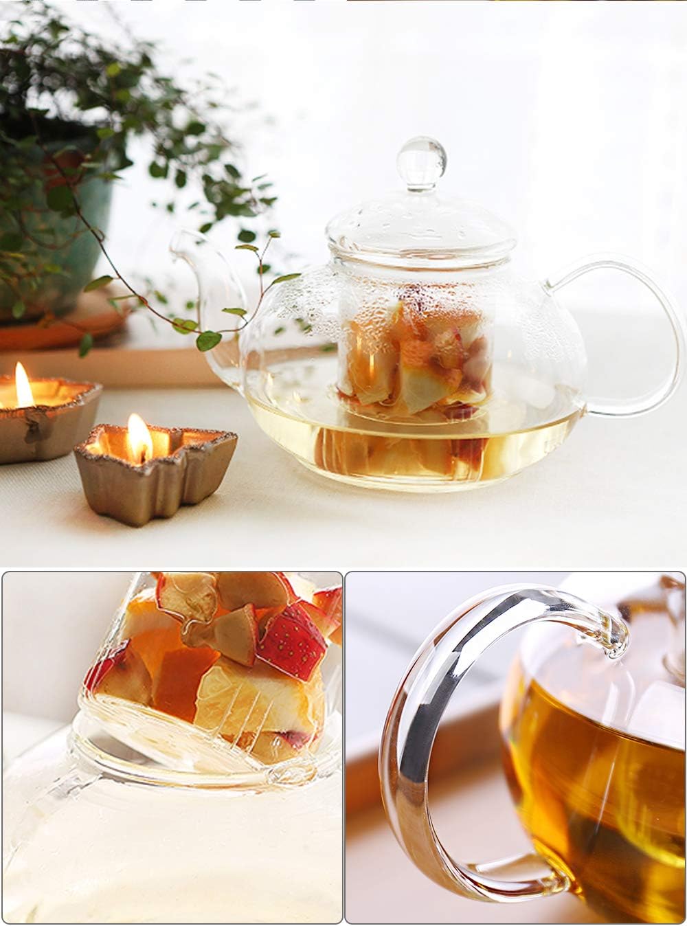 Glass Teapot with Glass Infuser, Stovetop Safe Tea Kettle, Blooming and Loose Leaf Tea Maker