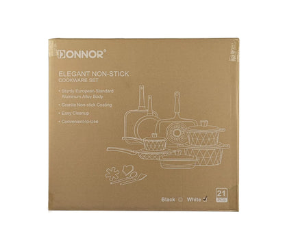 DONNOR 21-Piece Luxury Granite Cookware Set – Non-Stick Pots and Pans with Advanced Never-Stick Technology (PFOA-Free, Induction Ready)