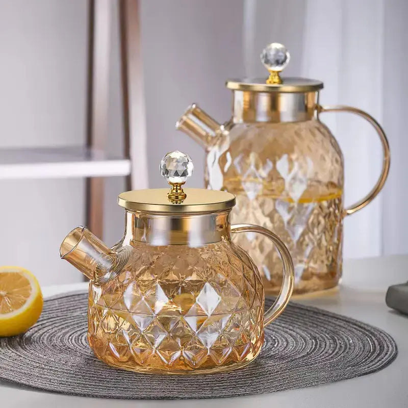 High Borosilicate Glass Diamond Cut Tea Pot