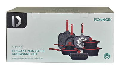 DONNOR 21-Piece Luxury Granite Cookware Set – Non-Stick Pots and Pans with Advanced Never-Stick Technology (PFOA-Free, Induction Ready)