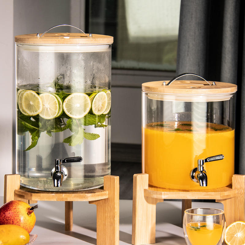 SunriseAmber Glass Dispenser with Airtight Lid and Bamboo Stand