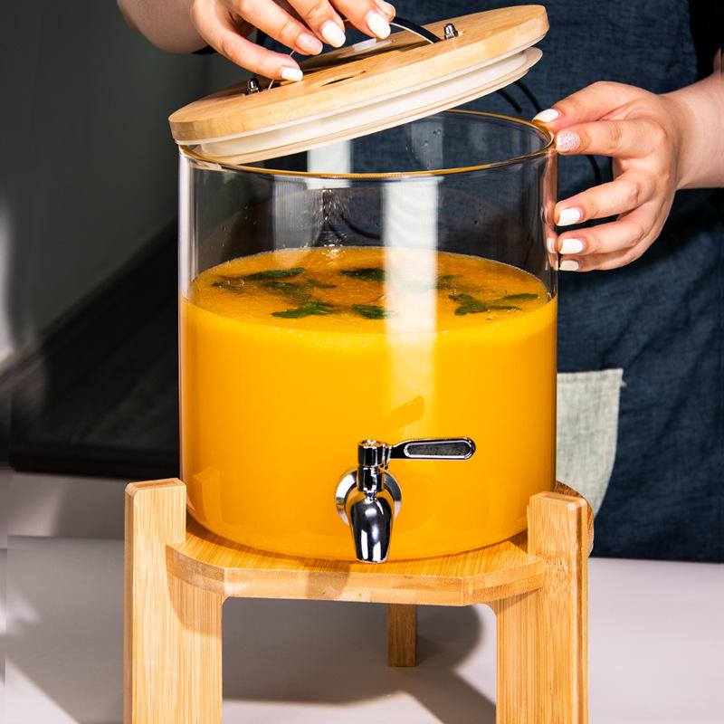 SunriseAmber Glass Dispenser with Airtight Lid and Bamboo Stand