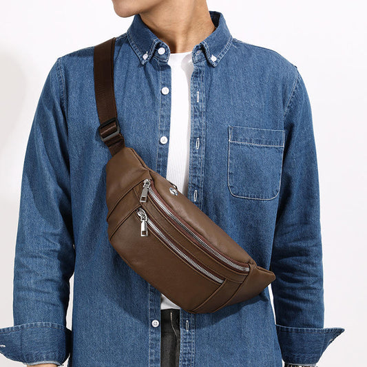 Men Chest Bag High Quality Sports Backpack for Cow Leather Crossbody Daypack Fashion Waist Pack