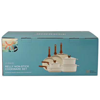 DONNOR 21-piece PFOA Free Aluminum Non-Stick Cookware Set - Ivory