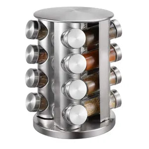 16Pcs Stainless Steel Revolving Spice Masala Jar Rack Tower Organizer