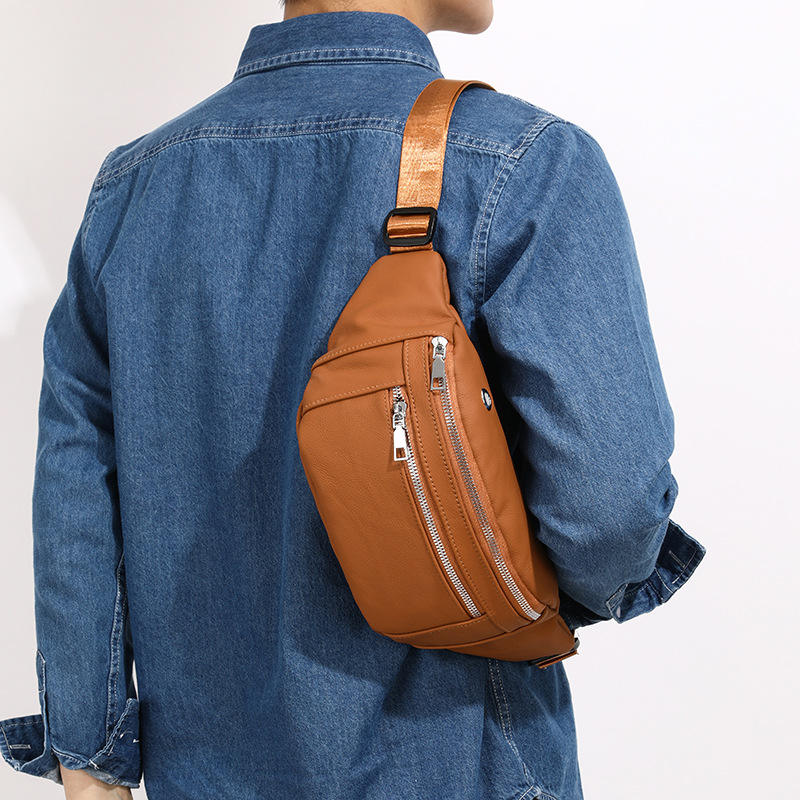 Men Chest Bag High Quality Sports Backpack for Cow Leather Crossbody Daypack Fashion Waist Pack
