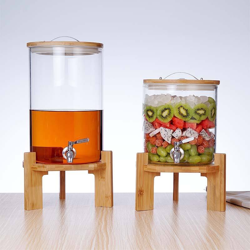 SunriseAmber Glass Dispenser with Airtight Lid and Bamboo Stand