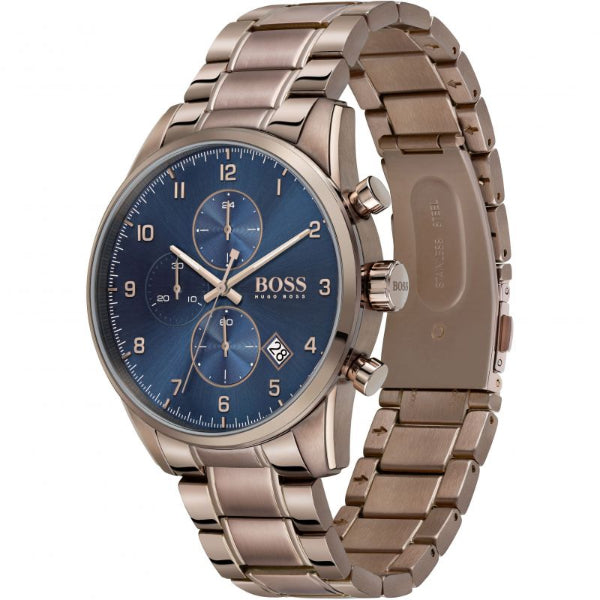 HUGO BOSS Skymaster Brown Stainless Steel Blue Dial Chronograph Quartz Watch for Gents - HUGO BOSS 1513788