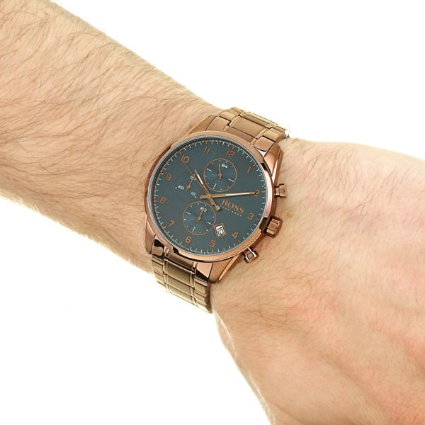 HUGO BOSS Skymaster Brown Stainless Steel Blue Dial Chronograph Quartz Watch for Gents - HUGO BOSS 1513788