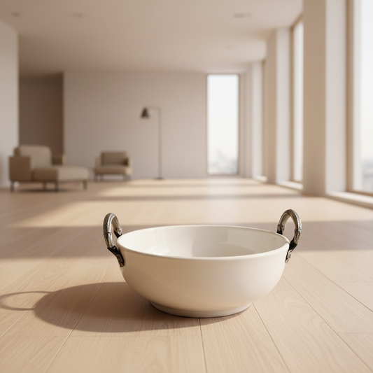 Brilliant Premium Ceramic Serving Bowl with Silver Handles – 25.5cm