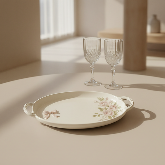 Brilliant Luxury Floral Oval Serving Tray – Elegant Ceramic Plate with Handles for Snacks, Tea & Home Décor