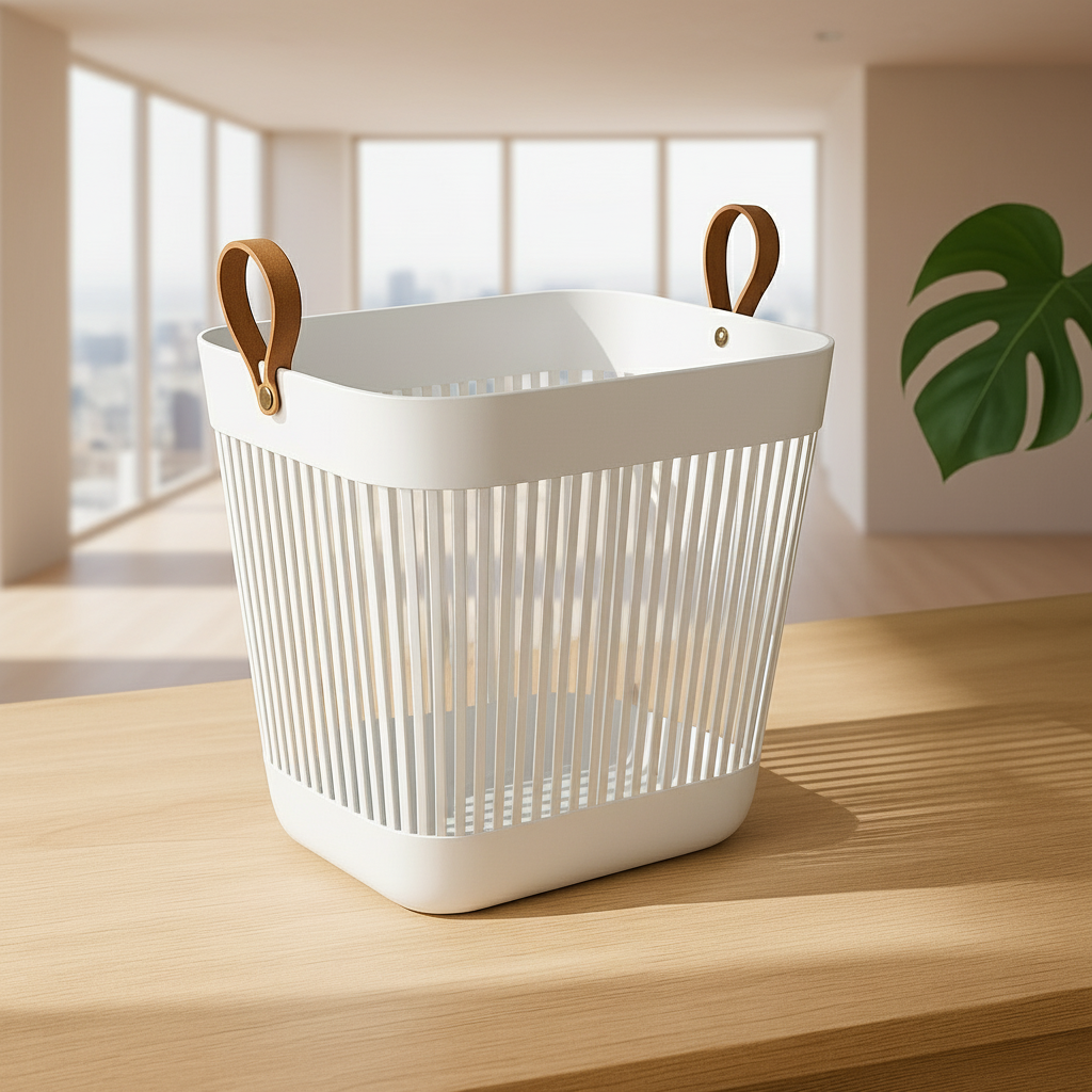 ZIBA Premium Ventilated Storage Basket with Leather Handles – Multi-Purpose Organizer