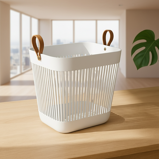 ZIBA Premium Ventilated Storage Basket with Leather Handles – Multi-Purpose Organizer