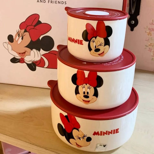 Disney Minnie Mouse 3-Piece Airtight Bowl Set – Premium Food Storage Containers (With Lids)