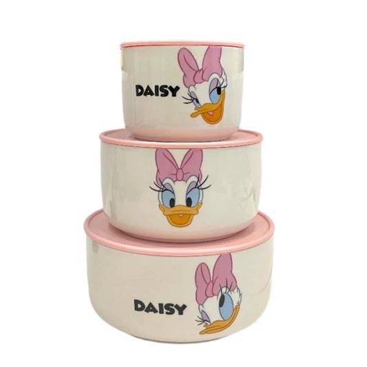 Disney Daisy Duck 3-Piece Airtight Bowl Set – Premium Food Storage Containers (With Pink Lids)