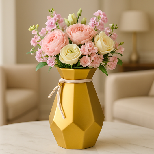 Luxury Gold Geometric Vase – Modern Home Décor Ornament