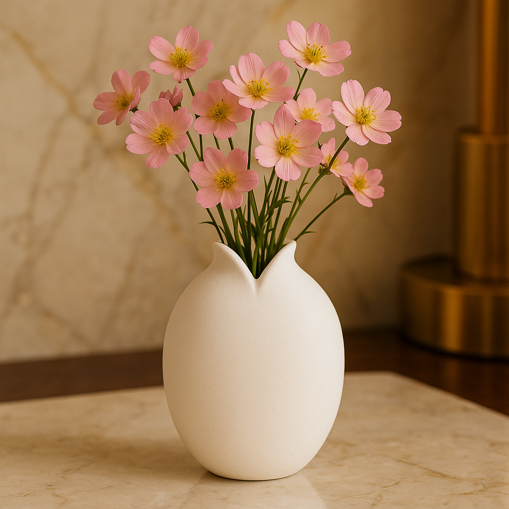 Minimalist Tulip-Shape Ceramic Vase – Matte White Home Décor Flower Pot
