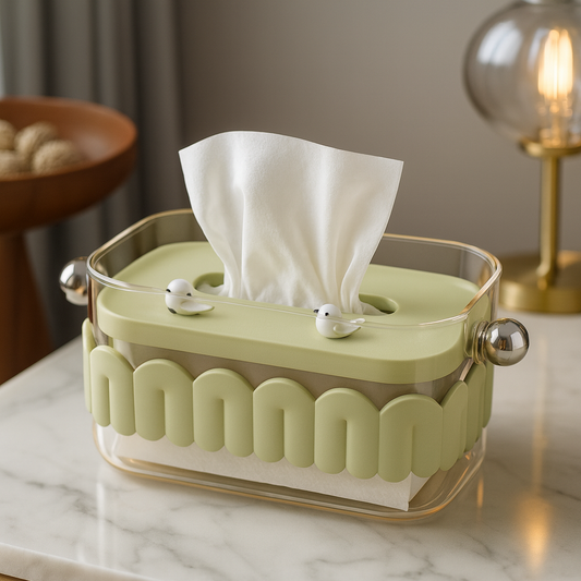 Luxury Acrylic Tissue Box with Decorative Birds – Premium Living Room & Bathroom Tissue Holder