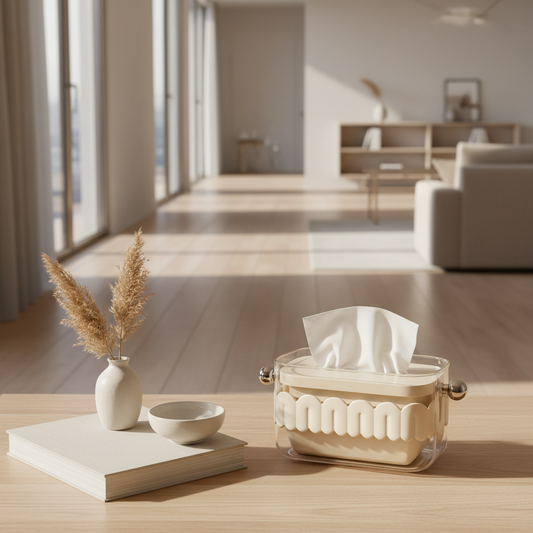 Luxury Transparent Tissue Box Holder – Decorative Scallop Design for Home & Office Organization