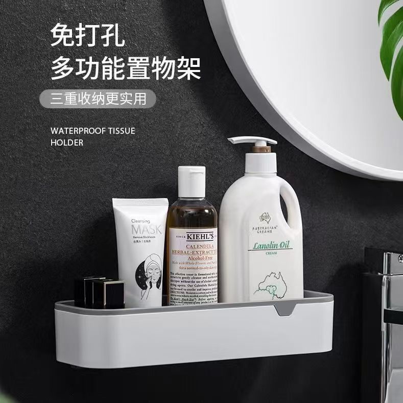 Luxury No-Drill Waterproof Bathroom Shelf & Tissue Holder – Wall-Mounted Multi-Purpose Organizer